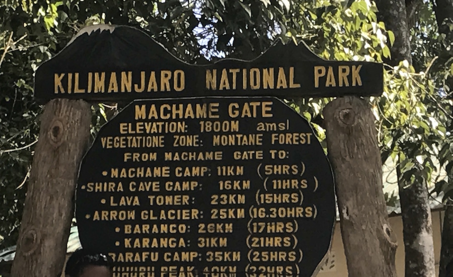 Tanzania Zanzibar safari rejse ngorongoro kilimanjaro machame gate skilt